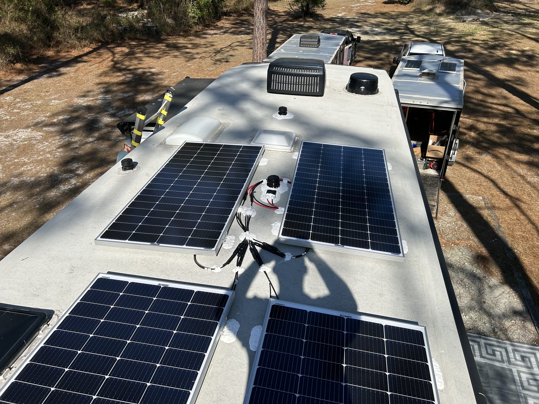 RV rooftop solar panels during mobile roof service